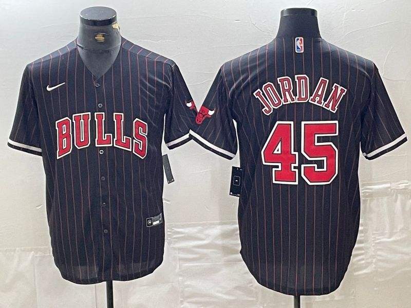 Men Chicago Bulls #45 Jordan Black stripe sign jointly 2024 Nike NBA Jersey style 4
